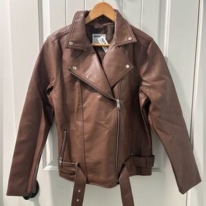 Old Navy Leather Belted Biker Jacket Size Large